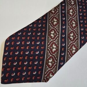 VTG YSL Yves Saint Laurent Grodins California Silk Men Neck Tie Red Navy Paisley